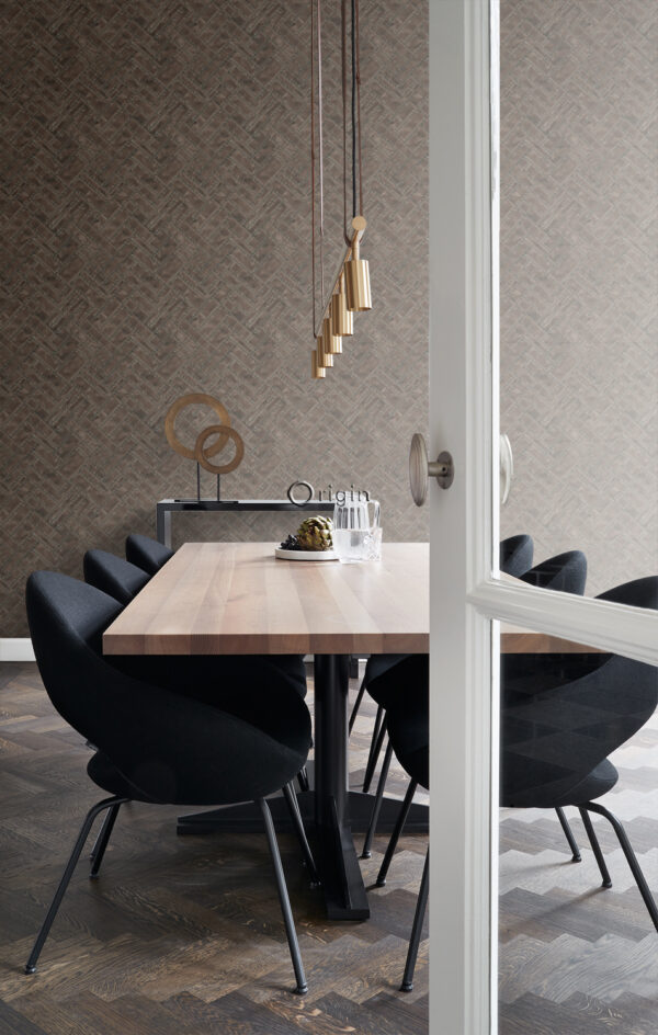 Origin Wallcoverings tapeet klopitud metallplaadid naeltega kalasaba - roostepruun