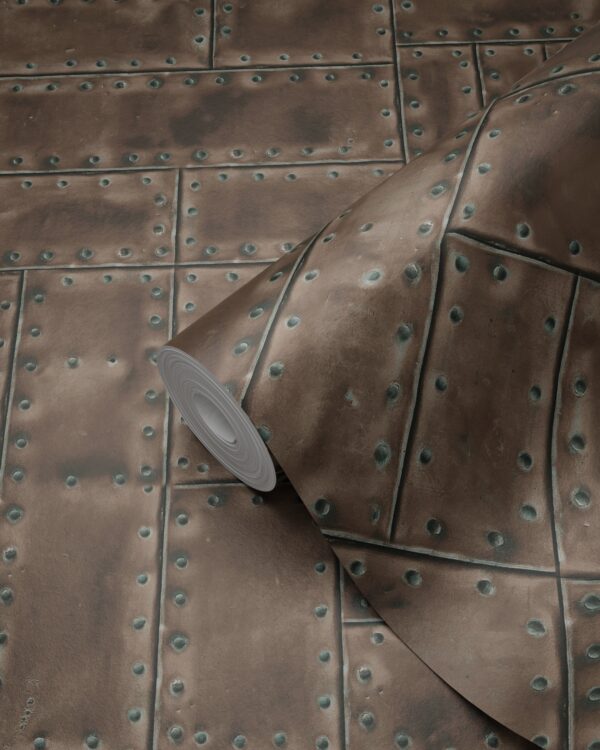 Origin Wallcoverings tapeet klopitud metallplaadid naeltega kalasaba - roostepruun