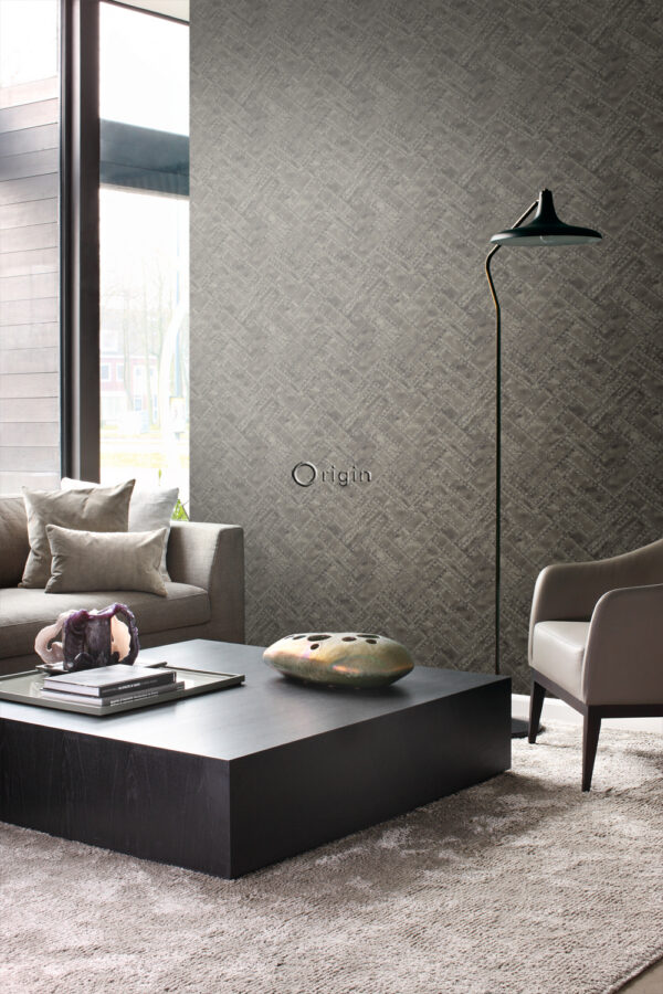 337244_1_w01_3 Origin Wallcoverings tapeet klopitud metallplaadid naeltega kalasaba - pruun