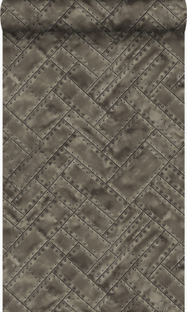337244_r Origin Wallcoverings tapeet klopitud metallplaadid naeltega kalasaba - pruun