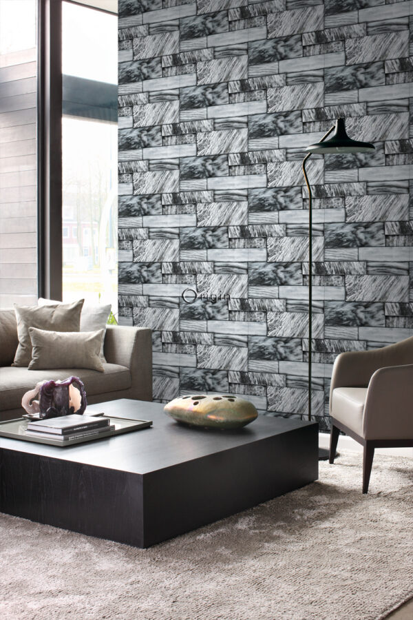 Origin Wallcoverings tapeet marmor kivid must ja valge