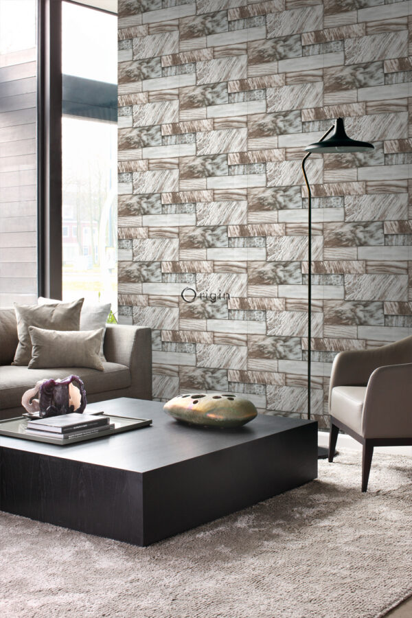 Origin Wallcoverings tapeet marmor kerged pruunid kivid - helepruun