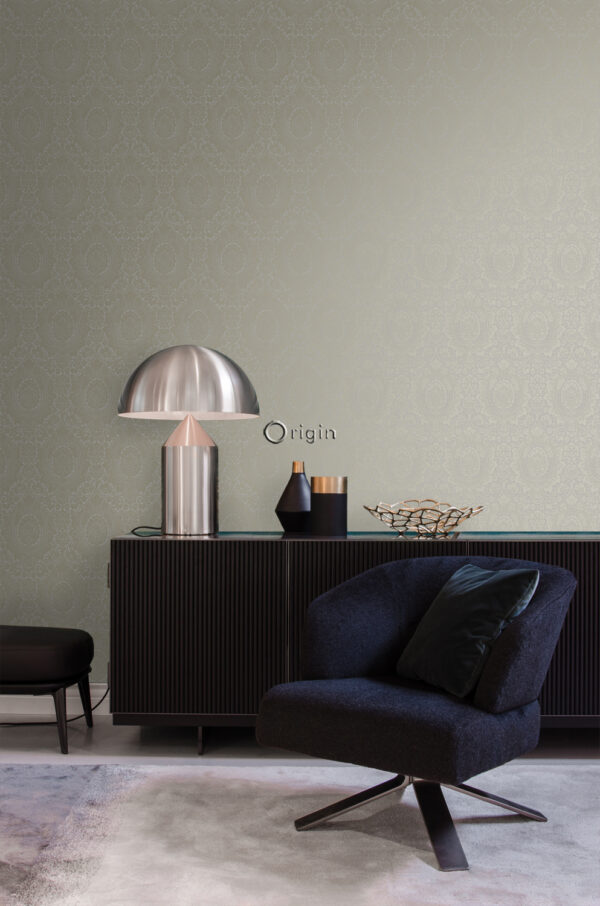 Origin Wallcoverings tapeet ornament - taupe ja läikiv pronks