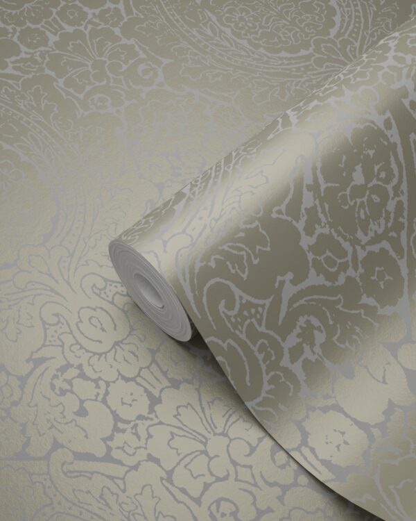 Origin Wallcoverings tapeet ornament - taupe ja läikiv pronks