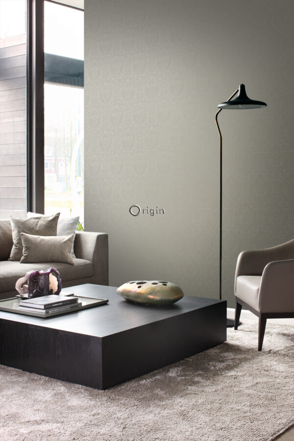 Origin Wallcoverings tapeet ornament - taupe ja läikiv pronks