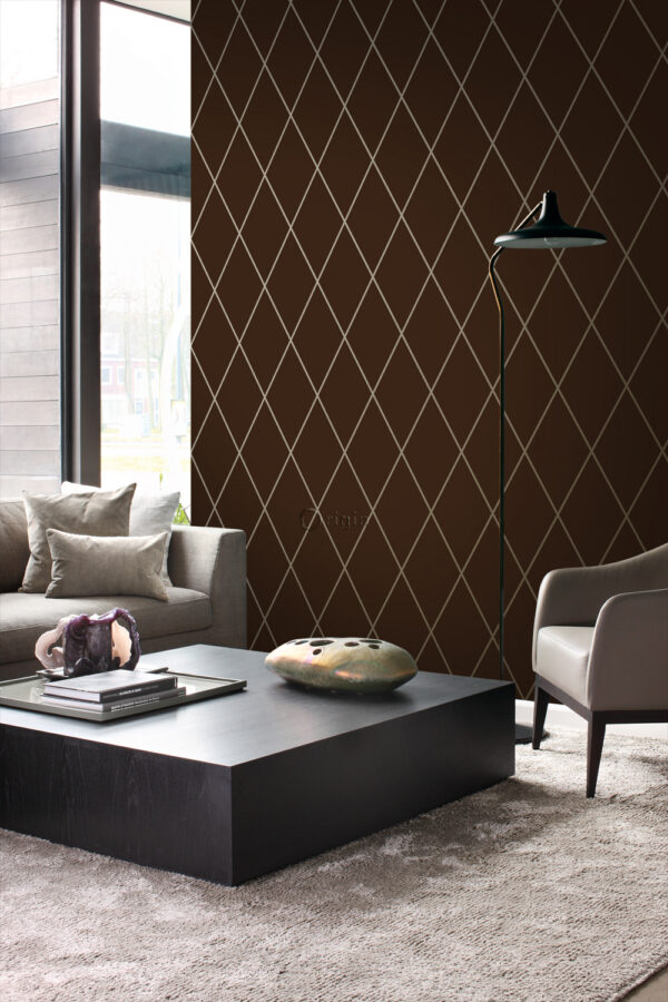 Origin Wallcoverings tapeet rombimotiiv - matt pruun ja läikiv pronks