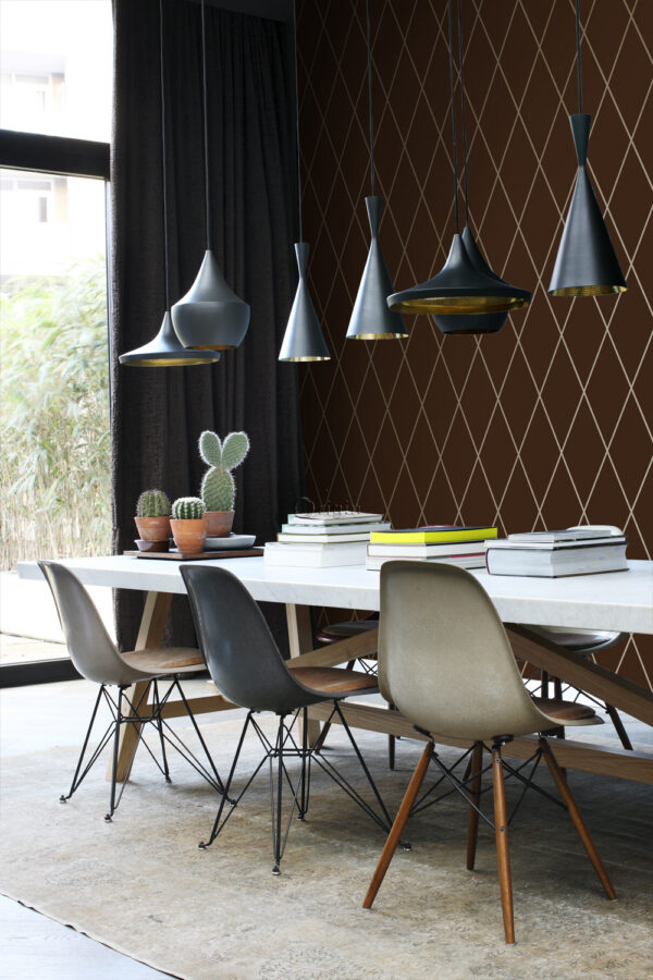 Origin Wallcoverings tapeet rombimotiiv - matt pruun ja läikiv pronks
