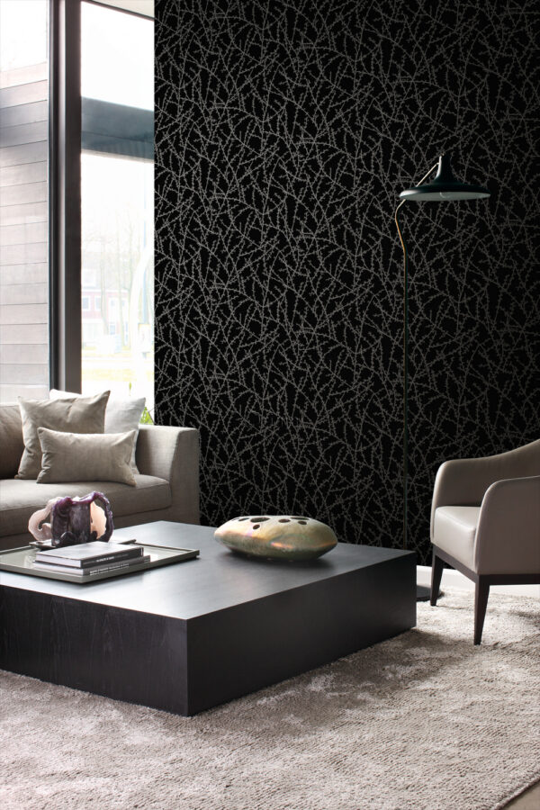 Origin Wallcoverings tapeet õieoksad - matt must ja hall