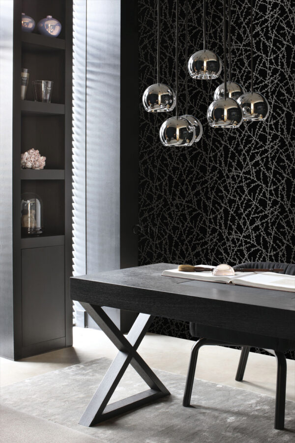 Origin Wallcoverings tapeet õieoksad - matt must ja hall
