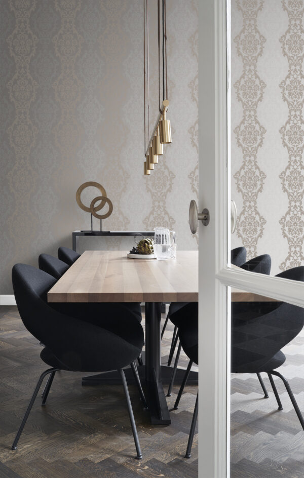 Origin Wallcoverings tapeet ornament taupe ja läikiv pronks