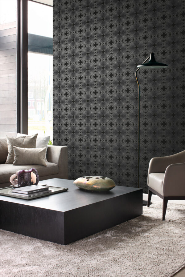 Origin Wallcoverings tapeet graafiline vorm - must ja hõbedane