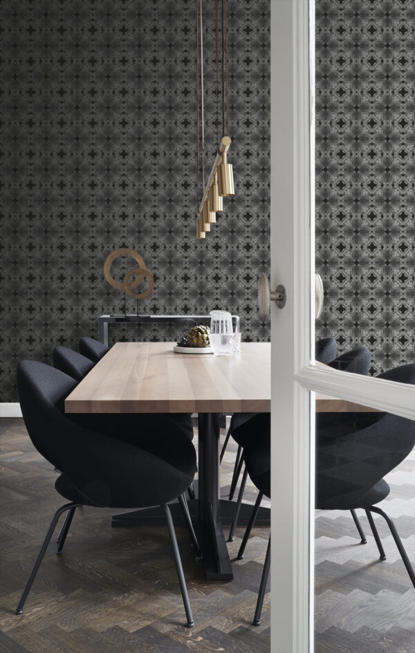 Origin Wallcoverings tapeet graafiline vorm - must ja hõbedane