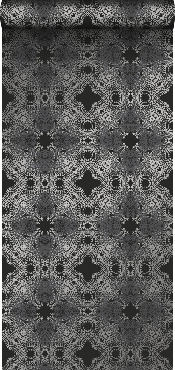 Origin Wallcoverings tapeet graafiline vorm - must ja hõbedane