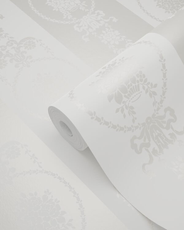 Origin Wallcoverings tapeet ornament - hõbedane ja valge