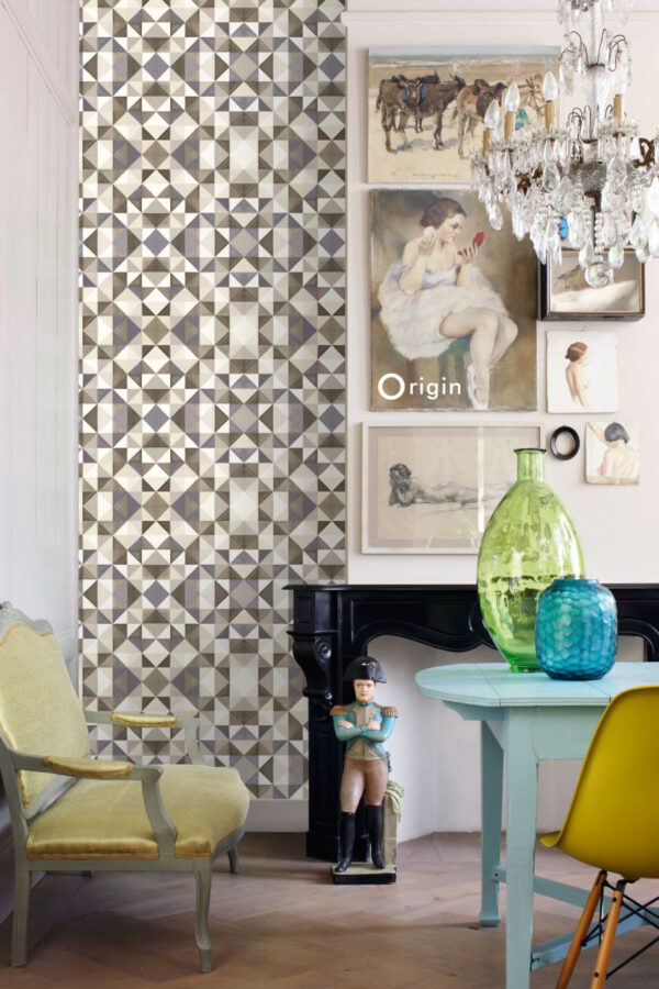 Origin Wallcoverings tapeet kubism pruun ja beež