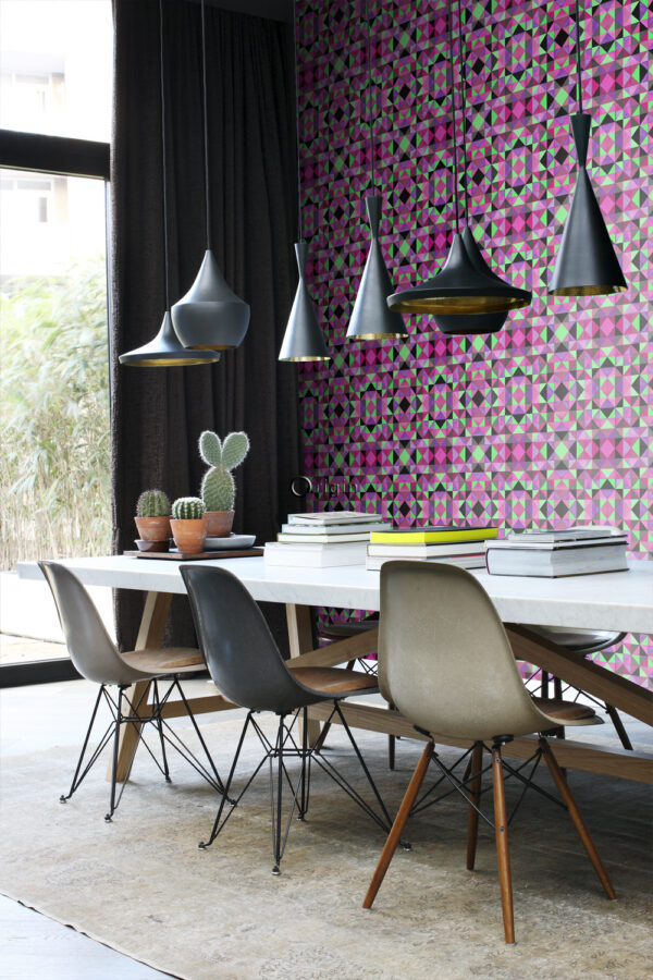 Origin Wallcoverings tapeet kubism roosa ja roheline