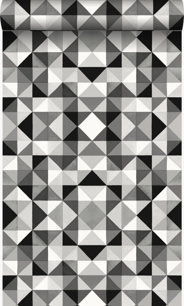 Origin Wallcoverings tapeet kubism must ja valge