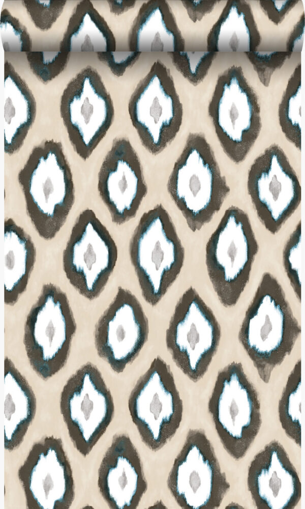 Origin Wallcoverings tapeet ikat - beež ja türkiis
