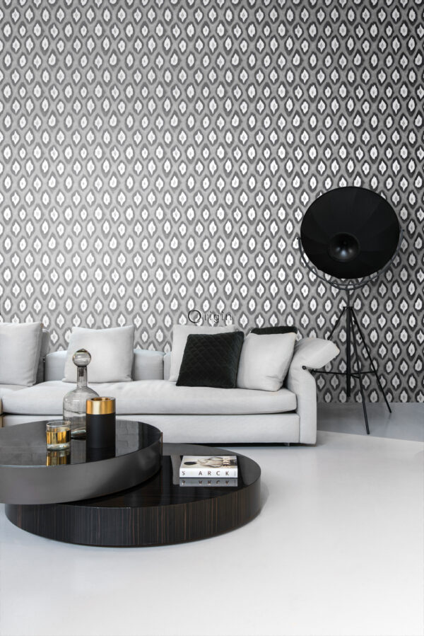 Origin Wallcoverings tapeet ikat - must ja valge