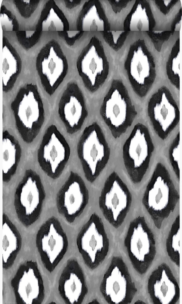 Origin Wallcoverings tapeet ikat - must ja valge