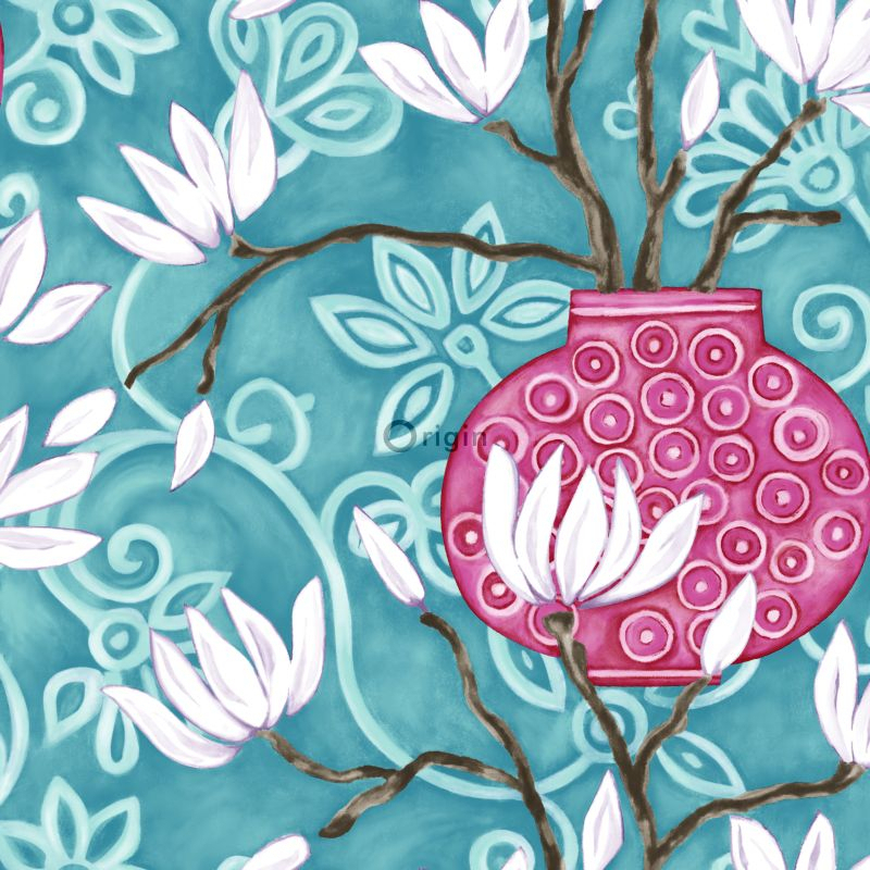 Origin Wallcoverings magnoolia tapeet - türkiis ja roosa