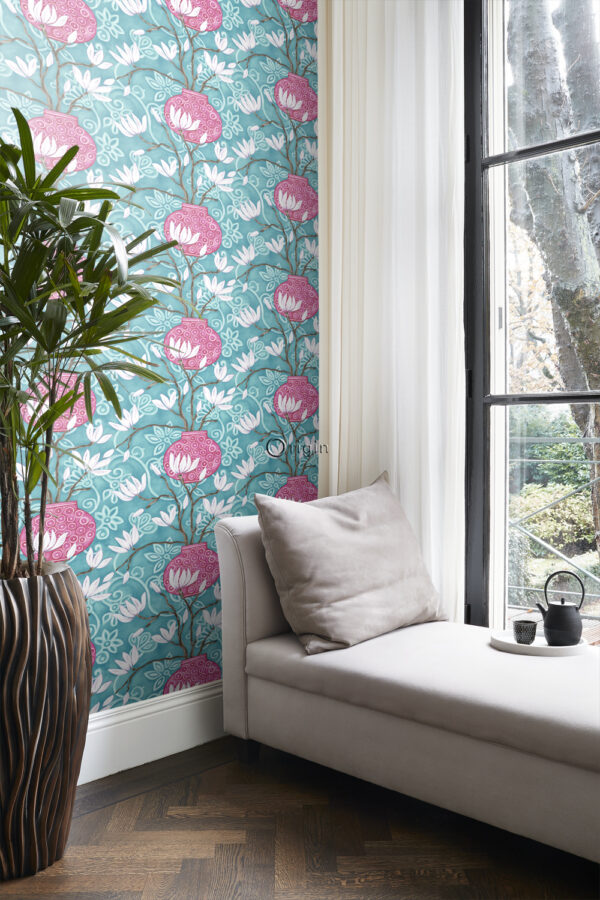 Origin Wallcoverings magnoolia tapeet - türkiis ja roosa