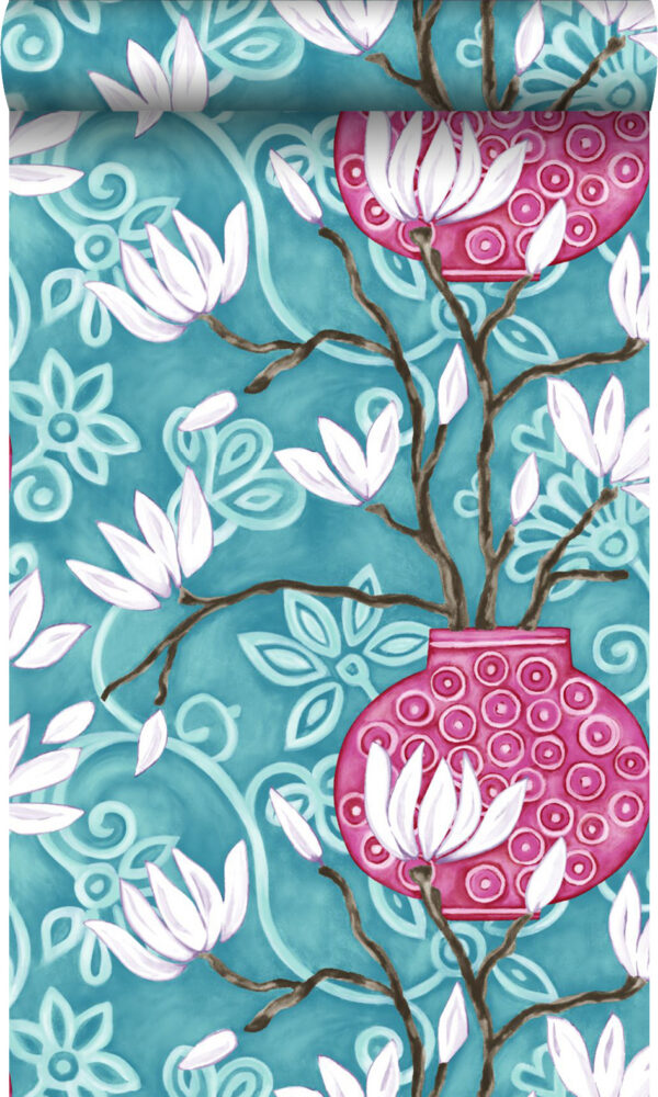 Origin Wallcoverings magnoolia tapeet - türkiis ja roosa