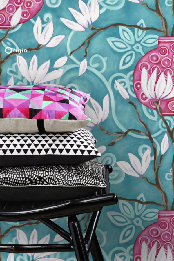 Origin Wallcoverings magnoolia tapeet - türkiis ja roosa