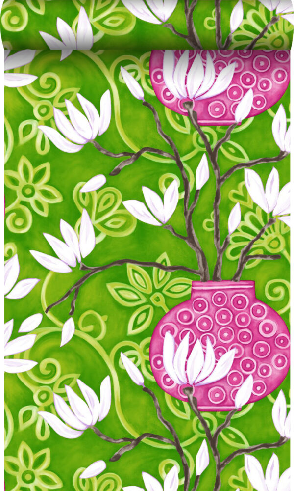 Origin Wallcoverings tapeet magnoolia - roheline ja roosa