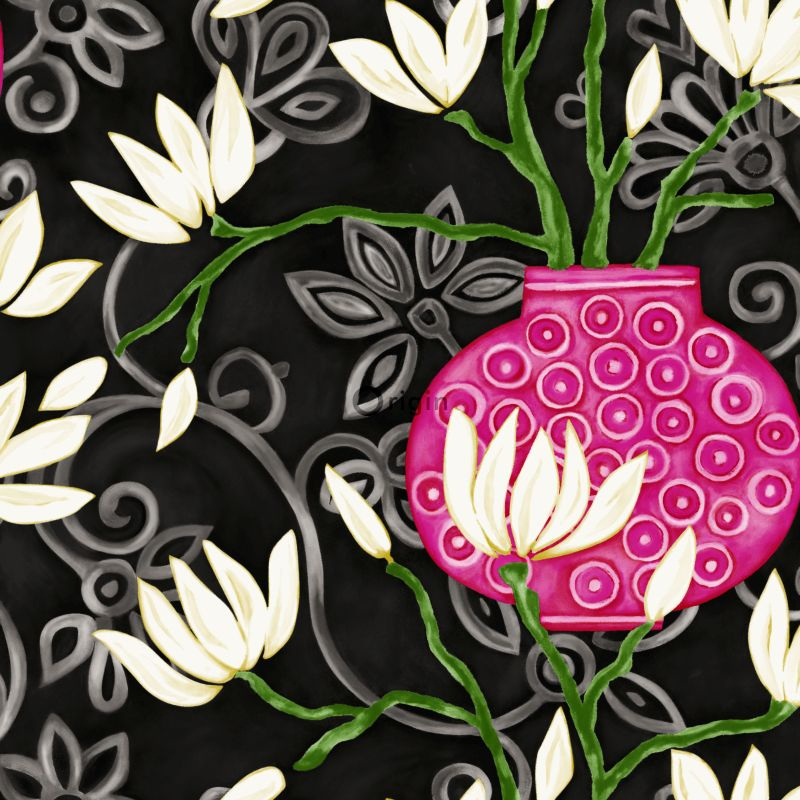 Origin Wallcoverings magnoolia tapeet - must ja roosa