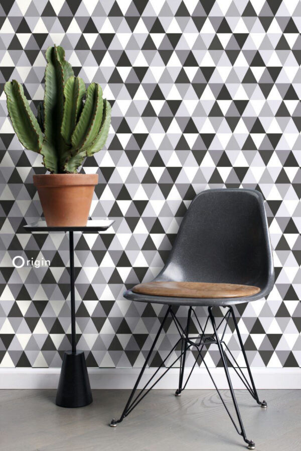 Origin Wallcoverings tapeet graafilised kolmnurgad - must ja valge