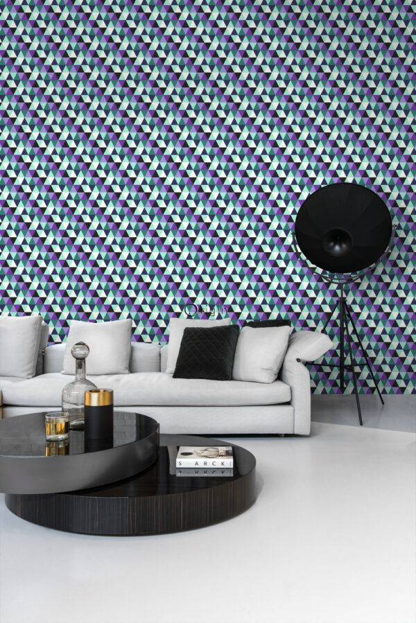 Origin Wallcoverings graafilised kolmnurgad tapeet - lilla ja hele taevasinine