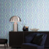Origin Wallcoverings graafilised jooned tapeet - türkiis ja lilla