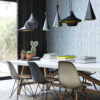 Origin Wallcoverings graafilised jooned tapeet - türkiis ja lilla