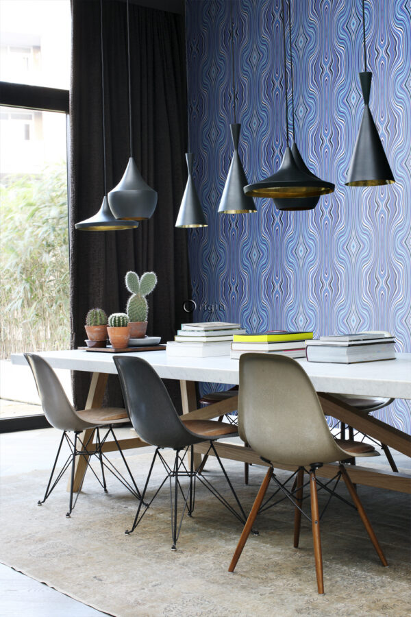 Origin Wallcoverings graafilised jooned tapeet - sinine ja türkiis