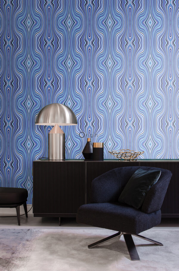 Origin Wallcoverings graafilised jooned tapeet - sinine ja türkiis