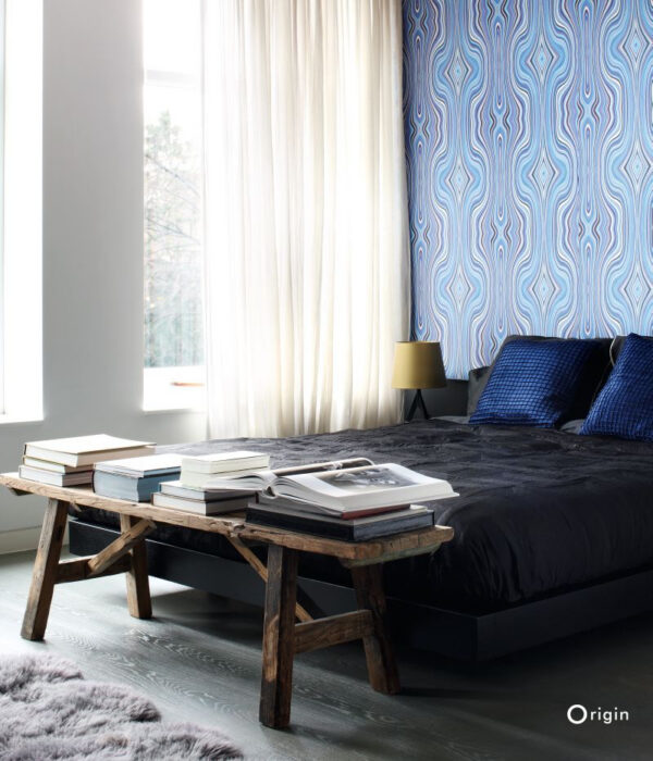Origin Wallcoverings graafilised jooned tapeet - sinine ja türkiis