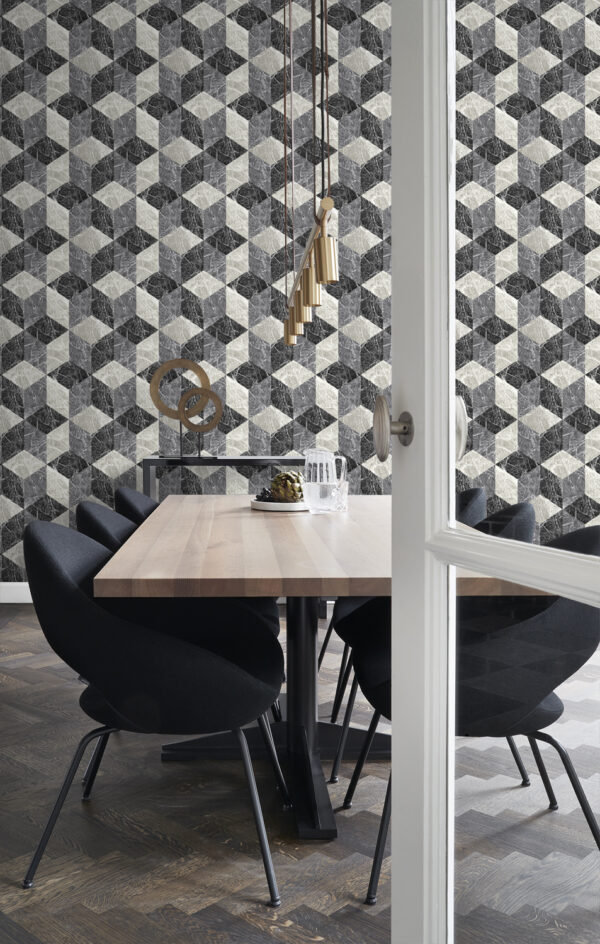 Origin Wallcoverings tapeet 3D marmorimotiiv - must ja hall