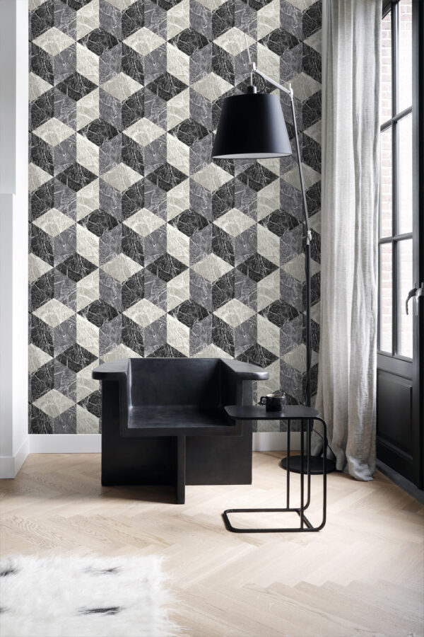 Origin Wallcoverings tapeet 3D marmorimotiiv - must ja hall