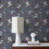 Origin Wallcoverings tapeet lilled vintage sinine ja hallikaspruun