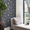 Origin Wallcoverings tapeet lilled vintage sinine ja hallikaspruun