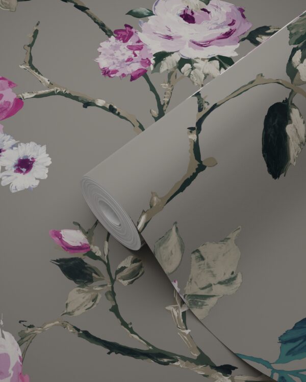Origin Wallcoverings lillemotiiv tapeet - taupe ja lilla