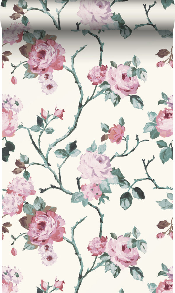 Origin Wallcoverings lillemotiiv tapeet - valgekirju ja heleroosa ja roheline