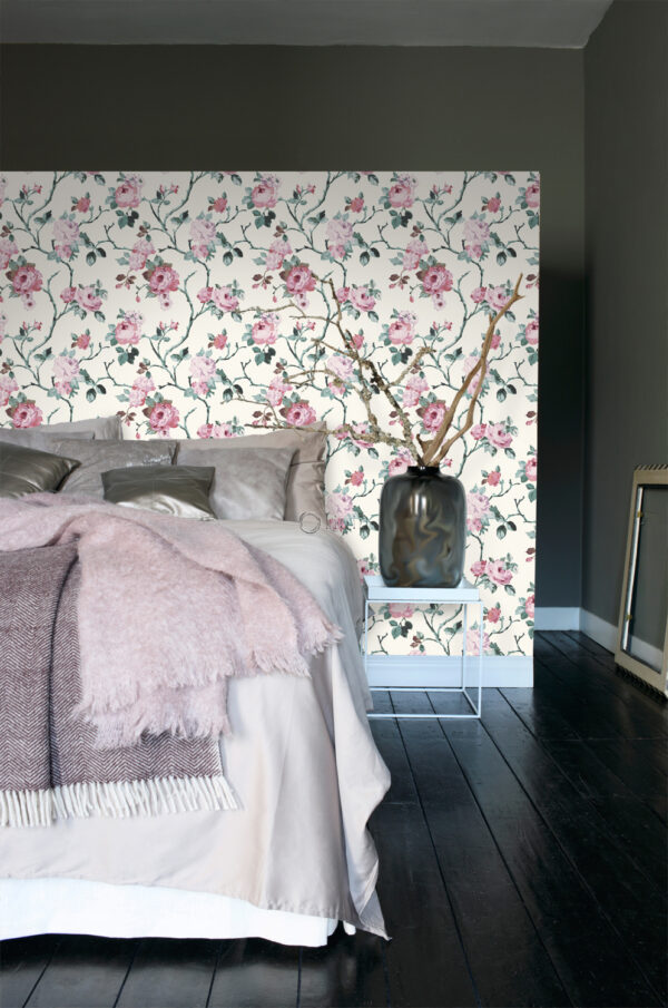 Origin Wallcoverings lillemotiiv tapeet - valgekirju ja heleroosa ja roheline