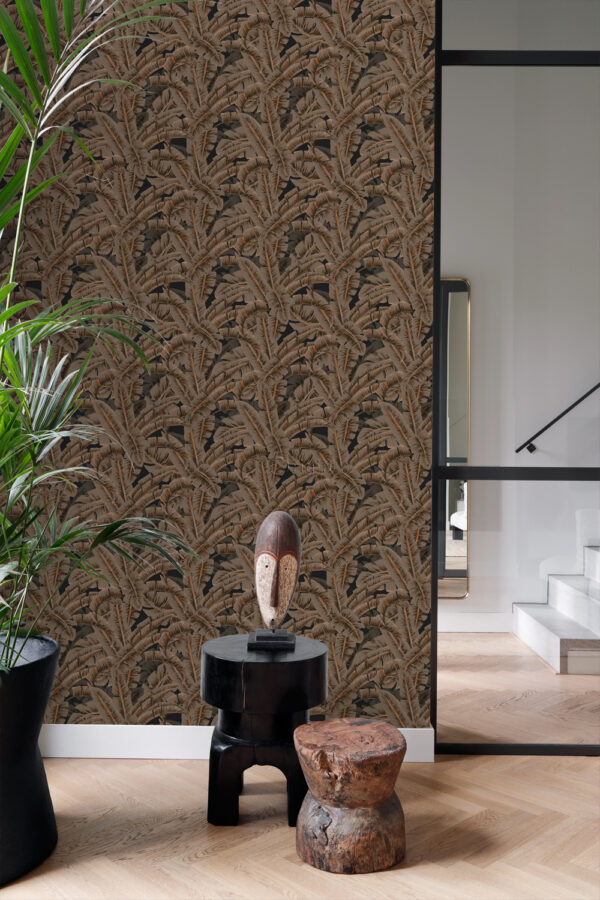 Origin Wallcoverings tapeet palmilehed - roostepruun