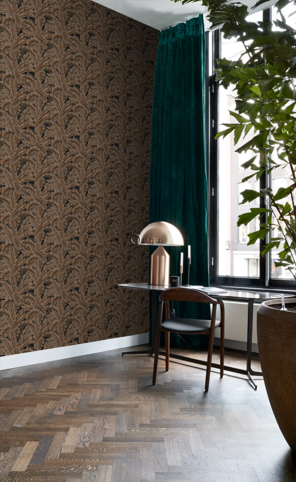 Origin Wallcoverings tapeet palmilehed - roostepruun