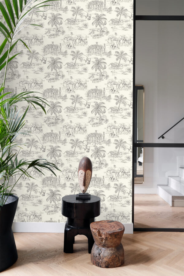 Origin Wallcoverings tapeet džungli loomad - elevandiluuvalge ja hall
