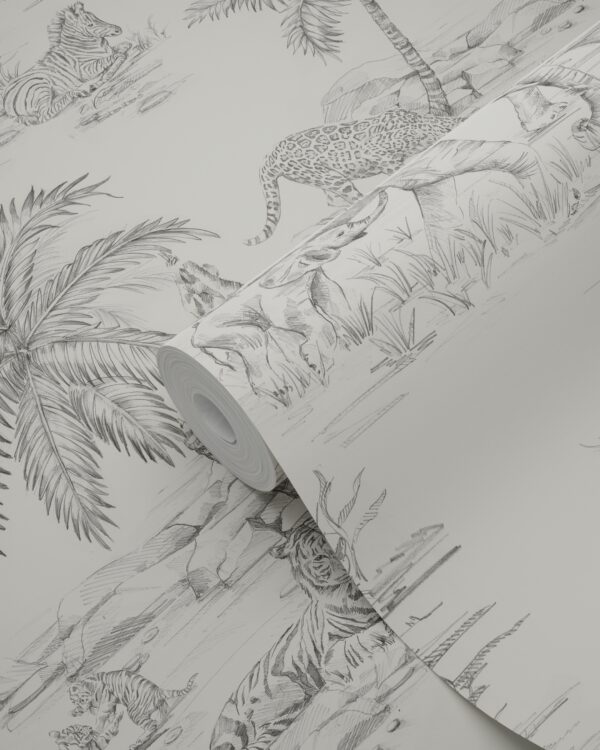 Origin Wallcoverings tapeet džungli loomad - elevandiluuvalge ja hall