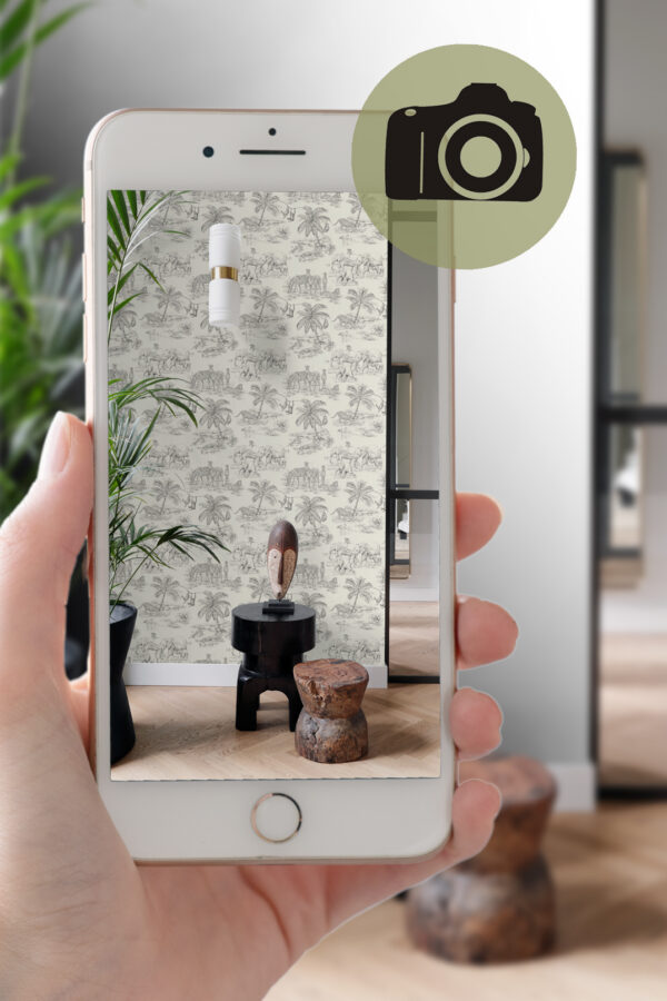 Origin Wallcoverings tapeet džungli loomad - elevandiluuvalge ja hall