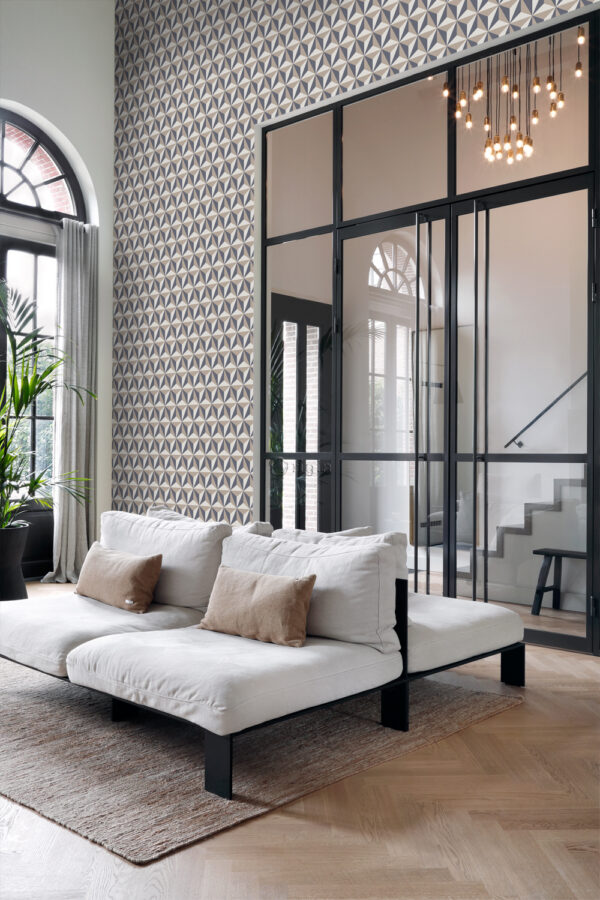 Origin Wallcoverings tapeet graafiline 3D vintage sinine ja hallikaspruun